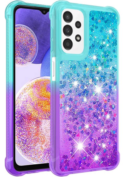 Samsung Galaxy A23 Için 4g/5g (Global Versiyon) Esnek Tpu Glitter Sparkle Telefon Kılıfı Yüzen Sıvı Quicksans Cep Telefon Koruma Kapağı Sky Mavi/mor (Yurt Dışından)