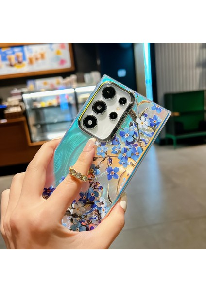 Samsung Galaxy S24 Ultra Halka Kickstand Kılıf Elektroliz Lazer Çiçek Desen Pc + Tpu Telefon Kapağı-Ah5 Için (Yurt Dışından) fırsatları