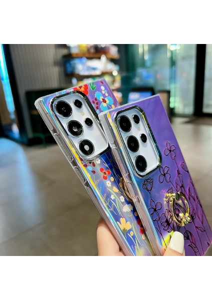 Samsung Galaxy S24 Ultra Halka Kickstand Kılıf Elektroliz Lazer Çiçek Desen Pc + Tpu Telefon Kapağı-Ah5 Için (Yurt Dışından) indirimleri