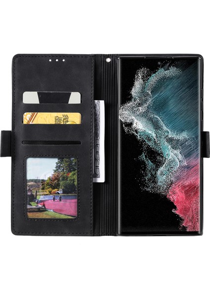 Samsung Galaxy S23 Için Ultra Retro Ekleme Stili Pu Deri Deri Şok Geçirmez Telefon Kılıfı Cüzdan Stand Folio Flip Kapak Strap-Black (Yurt Dışından) fiyatları