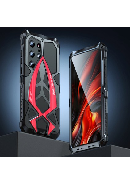 Luphıe Samsung Galaxy S24 Ultra Kılıf Spor Araba Tasarımı Darbeye Dayanıklı Metal + Tpu Telefon Kapağı Ekran Koruyucu Ile-Siyah/kırmızı (Yurt Dışından)