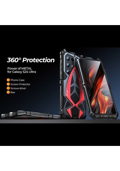 Luphıe Samsung Galaxy S24 Ultra Kılıf Spor Araba Tasarımı Darbeye Dayanıklı Metal + Tpu Telefon Kapağı Ekran Koruyucu Ile-Siyah/kırmızı (Yurt Dışından) fırsatları