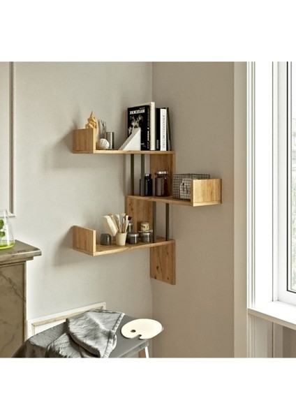 Atlantis Köşe Duvar Rafı Kitaplık Çam ATL17-A
