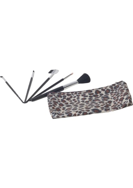 Touch Of Beauty Makyaj Fırça Seti 5'li Make - Up Brush Seti Çanta Boy & Leopar Desenli Çanta modelleri