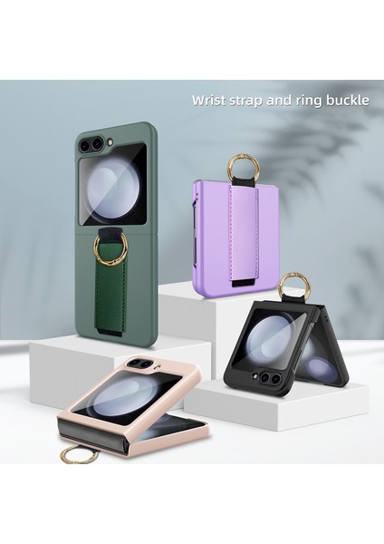 Samsung Galaxy Z Flip5 5g Halkalı Kılıf Küçük Ekran Koruyuculu Sert Pc Telefon Kapağı-Siyah (Yurt Dışından) fiyatları