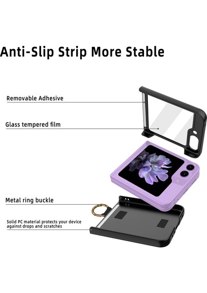 Samsung Galaxy Z Flip5 5g Halkalı Kılıf Küçük Ekran Koruyuculu Sert Pc Telefon Kapağı-Siyah (Yurt Dışından) modelleri