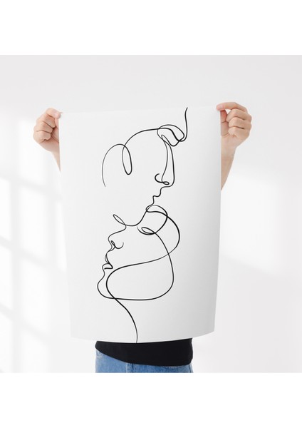 Çerçevesiz Poster Çizgisel Erkek ve Kadın - Dijital Baskı - Soyut Çizgisel Temalı Poster - Sevgili Eş Poster