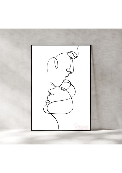 Çerçevesiz Poster Çizgisel Erkek ve Kadın - Dijital Baskı - Soyut Çizgisel Temalı Poster - Sevgili Eş Poster