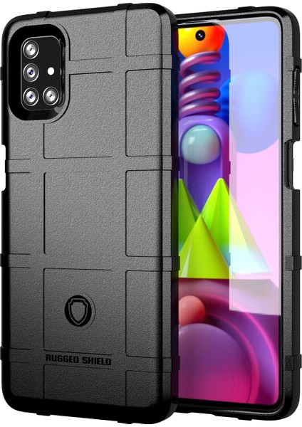 Samsung Galaxy M51-BLACK Için Yan Parmak Izi Sağlam Kare Izgara Dokusu Tpu Kasası (Yurt Dışından)