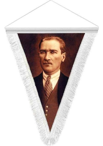Sivil Mustafa Kemal Atatürk - Saten Hatıra Üçgen Flama Bayrak