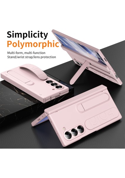 Samsung Galaxy Z Fold6 5g Kılıf Kickstand Bileklik Temperli Cam Filmli Pc Telefon Kapağı-Pembe (Yurt Dışından) fiyatları