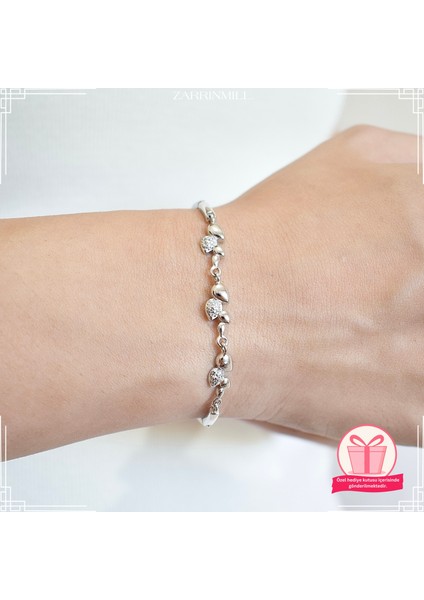 925 Ayar Gümüş Kar Yaprak Tasarımıyla Zirkon Taşlı Bileklik modelleri