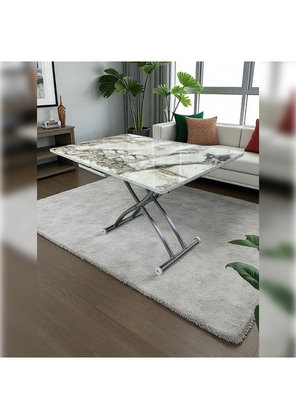 Ortadan Açılır Akıllı Masa Mdf Tabla Krom Kaplama Ayaklı