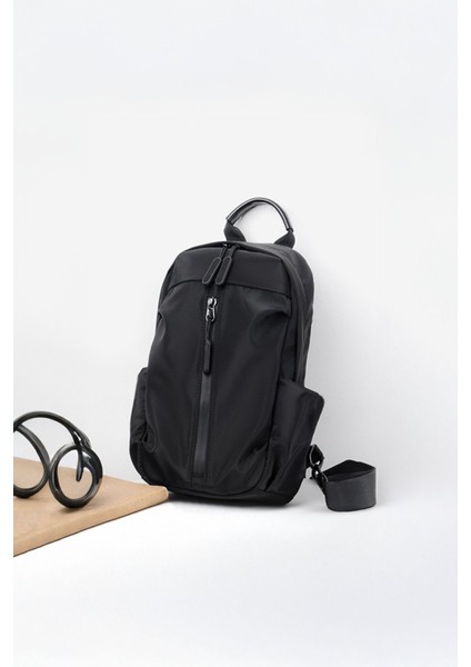 Su Itici Kumaş ve Fermuarlı Çapraz Askılı Çok Amaçlı Siyah Bel ve Omuz Çantası