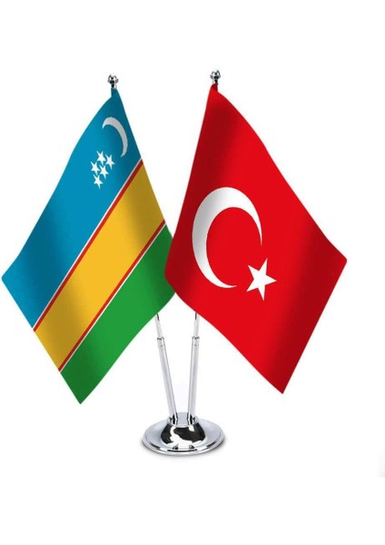 Karakalpakistan Türkiye Saten Masa Bayrağı