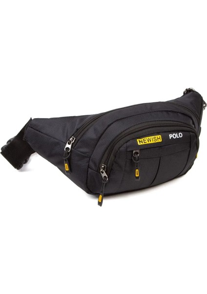 Erkek Kumaş Çapraz Göğüs ve Bel Çantası, USB Kulaklık Çıkışlı, Siyah ve Sarı fiyatları