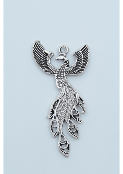 Zümrüdü Anka Kuşu Kolye Ucu - Antik Gümüş Kaplama - Kod:12