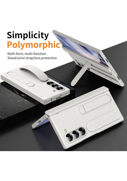 Samsung Galaxy Z Fold6 5g Kılıf Kickstand Bileklik Temperli Cam Filmli Pc Telefon Kapağı-Beyaz (Yurt Dışından) fiyatları