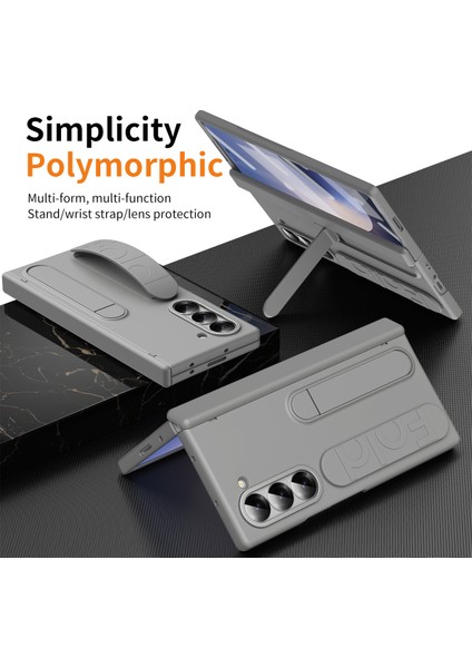 Samsung Galaxy Z Fold6 5g Kılıf Kickstand Bileklik Temperli Cam Filmli Pc Telefon Kapağı-Gri (Yurt Dışından) fiyatları