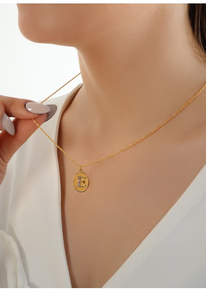 14 Ayar Altın Oval Nostaljik Harf Halat Burgu Zincir Kolye