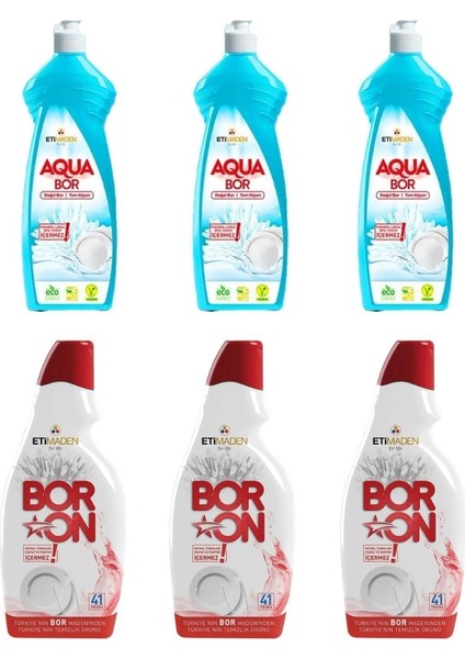 Aquabor Elde Bulaşık 650 ml X3 + Jel Bulaşık Makinesi 820 ml + Parlatıcı