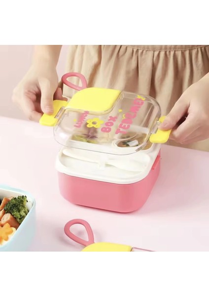 Paslanmaz Çelik Sızdırmaz Kaşıklı Saklama Kabı Beslenme Kabı 600 Ml. Pembe Ithal Ürün