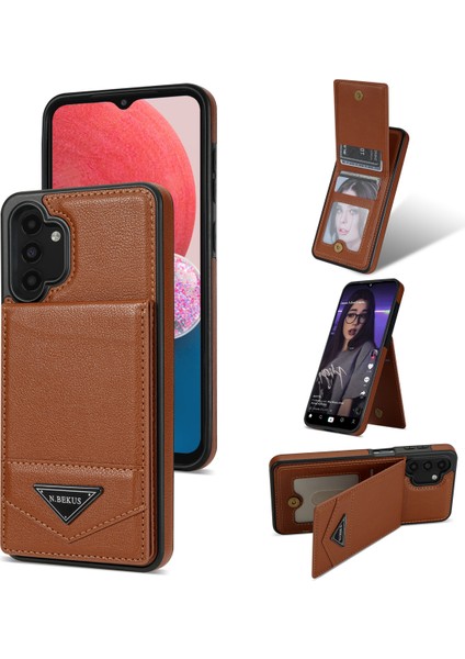 Samsung Galaxy A13 4G/A13 5g Deri+Tpu Kickstand Arka Kapak Rfıd Engelleme Kartı Tutucusu Telefon Vaka-Kahverengi (Yurt Dışından)
