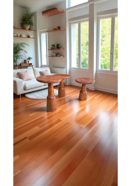 Ahşap 3’lü Mantar Sehpa Takımı – Modern ve Fındık Renk Yan Sehpa