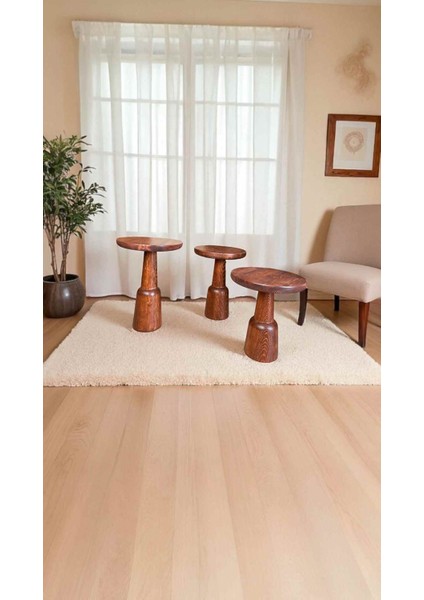 Ahşap 3’lü Mantar Sehpa Takımı – Modern ve Fındık Renk Yan Sehpa fiyatları