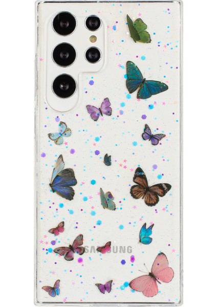 Samsung Galaxy S24 Ultra Kılıf Anti Drop Tpu Telefon Arka Kapak Epoksi Simli -Mavi (Yurt Dışından)