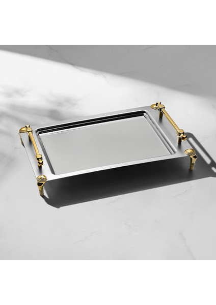 Verona Ayaklı 2'li Altın Saten Çelik Tepsi Seti fiyatları