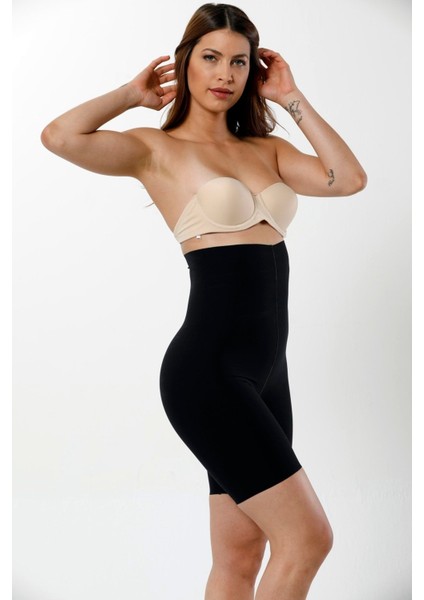 Kadın Siyah Lazer Kesim Yüksek Bel Paçalı Korse