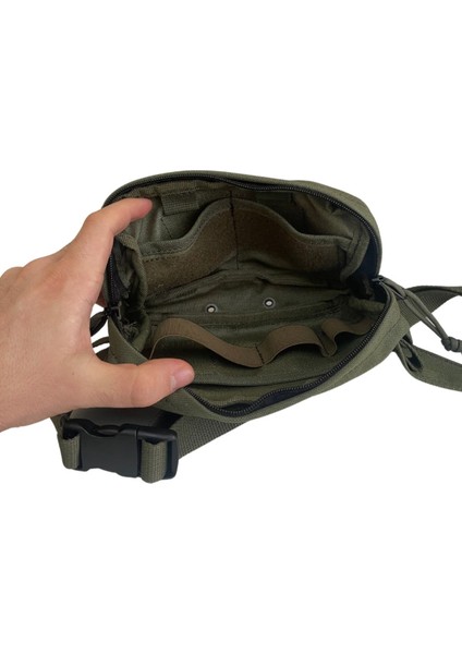 Haki Çok Bölmeli Unisex Outdoor Bel ve Omuz Çantası fırsatları