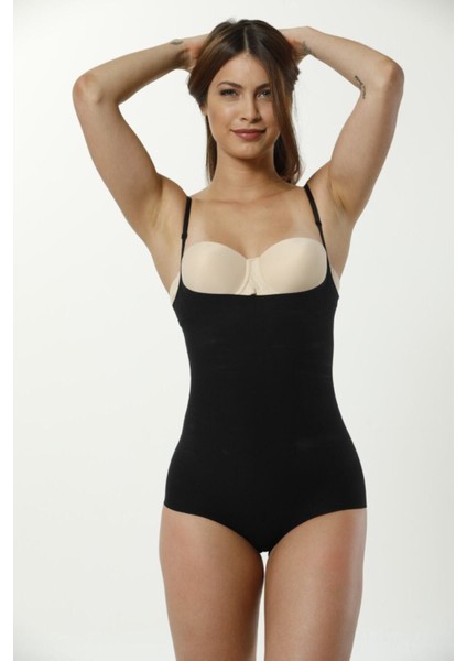 Kadın Siyah Lazer Kesim 2 Beden Incelten Göğüs Altı Hayalet Korse