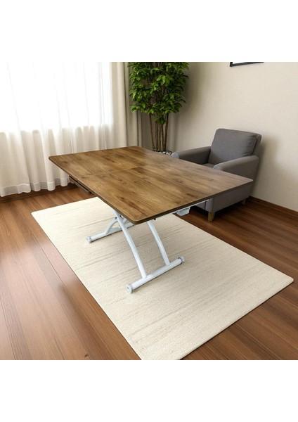 Ortadan Açılır Akıllı Masa Mdf Tabla Beyaz Ayaklı