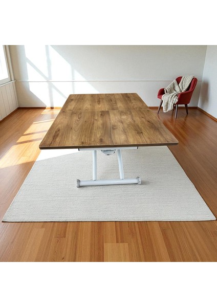 Ortadan Açılır Akıllı Masa Mdf Tabla Beyaz Ayaklı