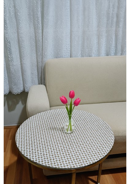 Yuvarlak Salon Orta Sehpa Örtüsü Pvc Silinebilir Çeyizlik Dantel Desenli Masa Örtüsü Gümüş Gri