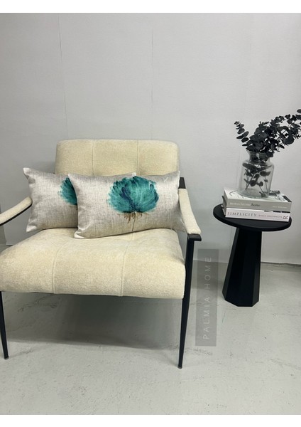 Turkuaz Renk Çiçek Desenli Çift Taraflı Dekoratif 2'li Kırlent Kılıfı Seti 32 x 55 cm