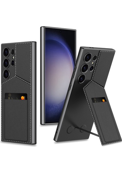 Samsung Galaxy S24 Ultra Telefon Kılıfı Için Dönebilen Kart Tutucu Kickstand Pc+Pu Mobil Kılıf-Titanyum Siyah (Yurt Dışından)