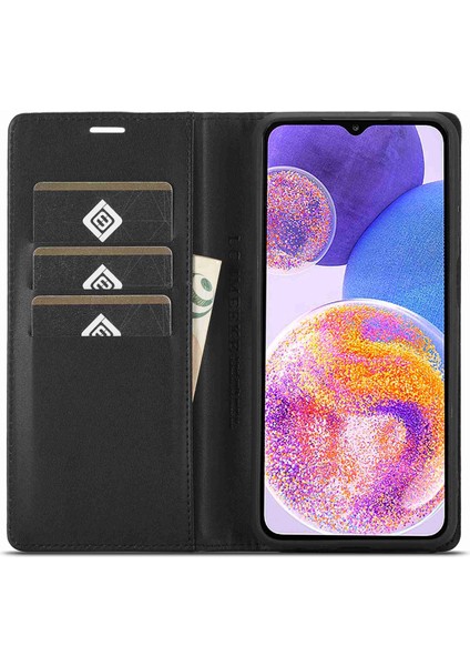 Samsung Galaxy A23 Için 5g (Global Versiyon) Cüzdan Stili Karbon Fiber Doku Dikkat Anti-Çizgi Anti-Derecik Deri Kılıf Manyetik Otomatik Absorbed Stand Telefon Kabuk-Dikey Şerit (Yurt Dışından) fiyatları