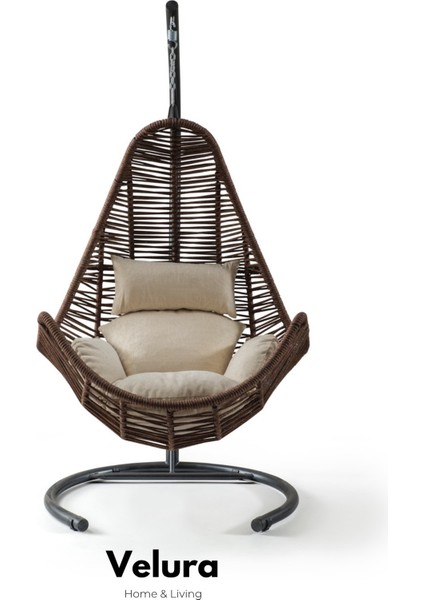 Zen Bahçe Salıncağı - Kahve Rattan Krem Minder