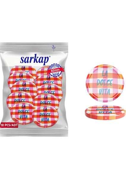 Hijyenik Paketli 10 Adet Kavanoz Kapağı Dolce Vita Desenler 82 mm - La Dolce Vita Ekose