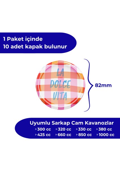 Hijyenik Paketli 10 Adet Kavanoz Kapağı Dolce Vita Desenler 82 mm - La Dolce Vita Ekose fiyatları