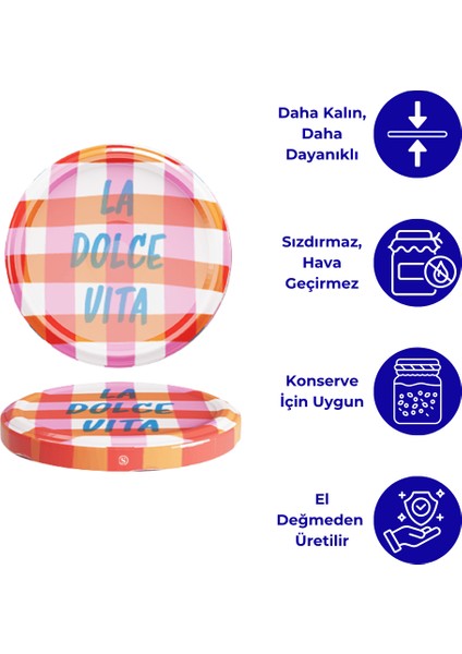 Hijyenik Paketli 10 Adet Kavanoz Kapağı Dolce Vita Desenler 82 mm - La Dolce Vita Ekose modelleri