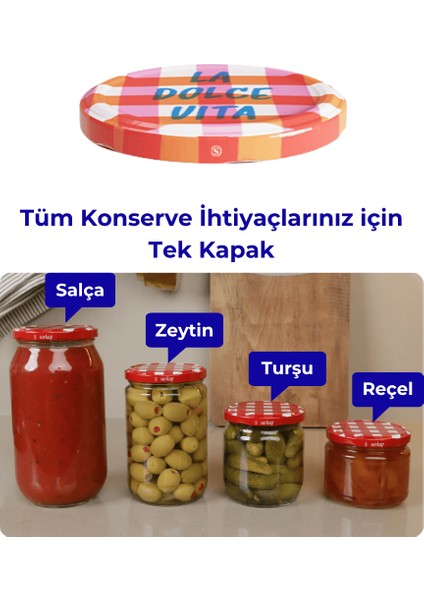 Hijyenik Paketli 10 Adet Kavanoz Kapağı Dolce Vita Desenler 82 mm - La Dolce Vita Ekose fırsatları