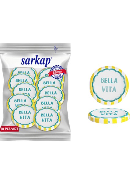 Hijyenik Paketli 10 Adet Kavanoz Kapağı Dolce Vita Desenler 82 mm - Bella Vita Sarı