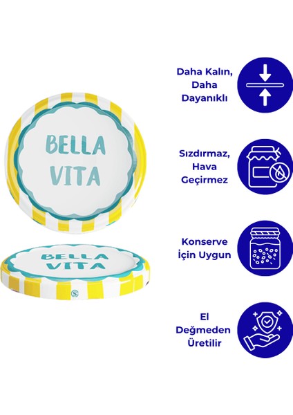 Hijyenik Paketli 10 Adet Kavanoz Kapağı Dolce Vita Desenler 82 mm - Bella Vita Sarı modelleri