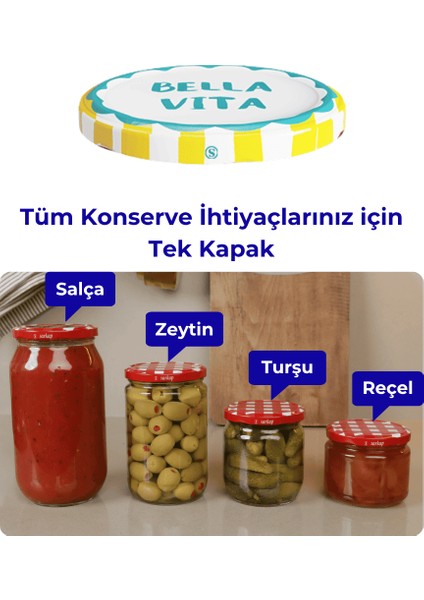 Hijyenik Paketli 10 Adet Kavanoz Kapağı Dolce Vita Desenler 82 mm - Bella Vita Sarı fırsatları