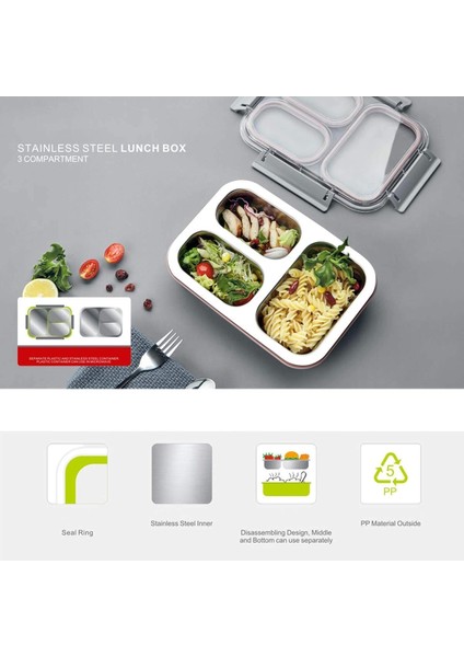 3 Bölmeli Paslanmaz Çelik Sızdırmaz Saklama Kabı Beslenme Kabı 1,2 Lt. Yeşil Ithal Ürün fırsatları