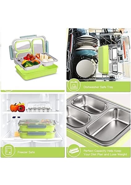 3 Bölmeli Paslanmaz Çelik Sızdırmaz Saklama Kabı Beslenme Kabı 1,2 Lt. Yeşil Ithal Ürün indirimleri